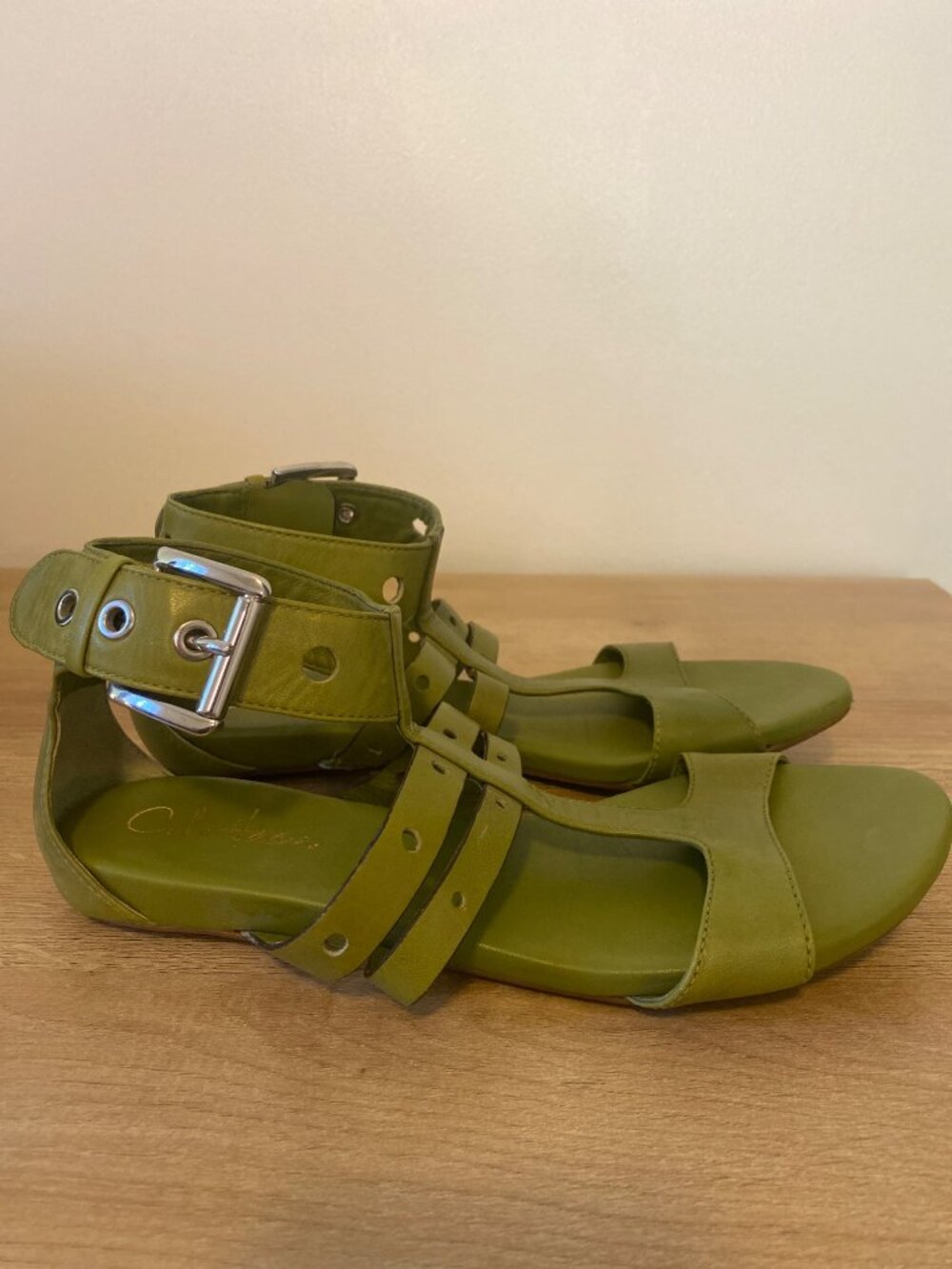 Cole Haan Women's Green Leather Gladiator Sandals Adjustable Straps Size 8